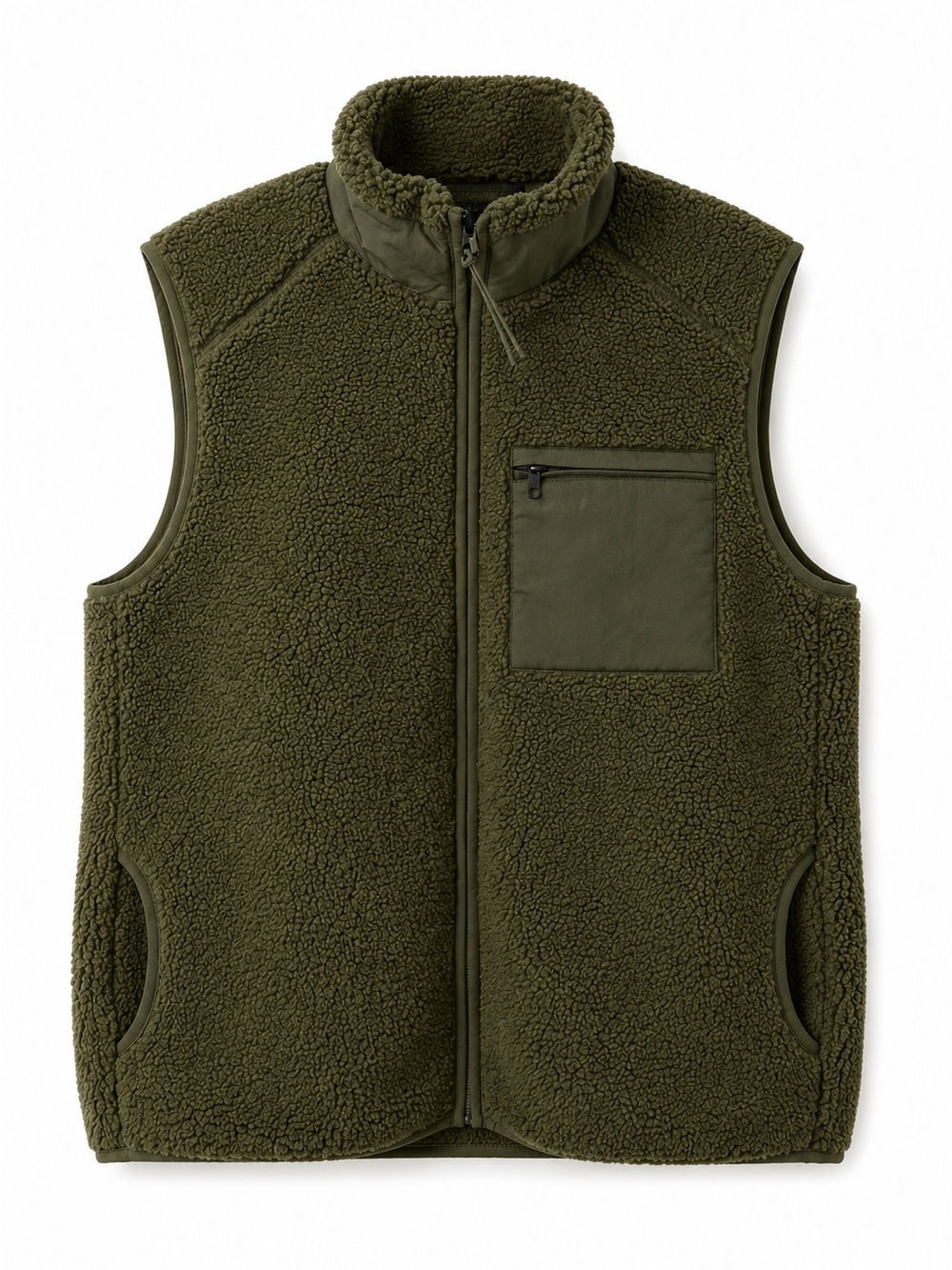 ONLY & SONS Olive Green Sherpa Zip Vest